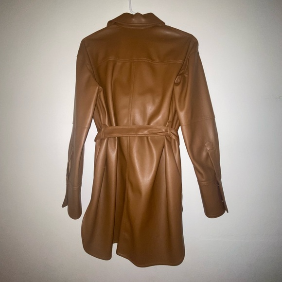 ZARA BROWN CAMEL LEATHER BELT SHIRT MINI DRESS TAN - Picture 3 of 9
